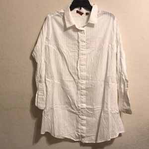Lane Bryant White Long Sleeve Button Down Top